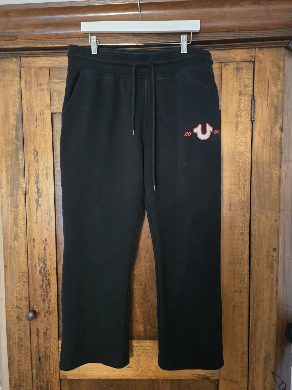 O True Religion Men's Black Sweatpants with Red Accent Large